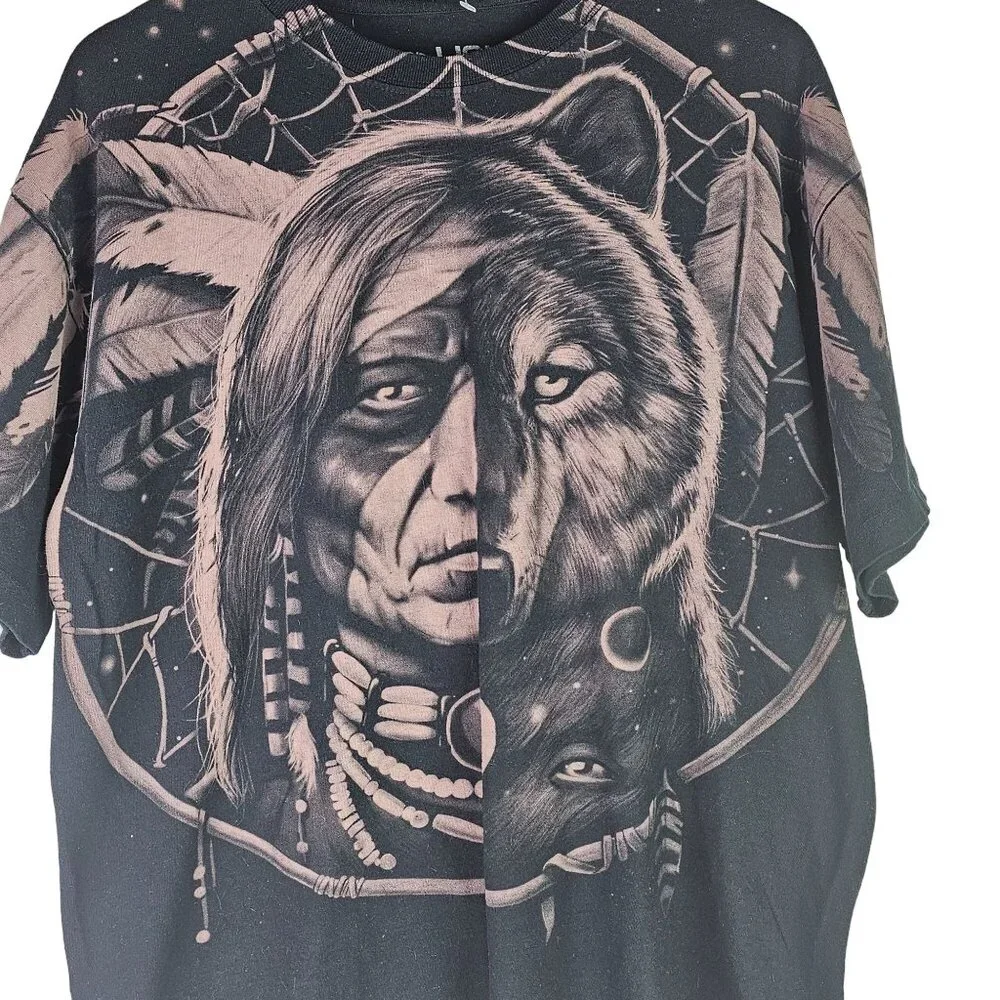 Liquid Blue Native American Wolf Eagle Dreamcatcher All Over Tee, XL - Picture 3 of 6